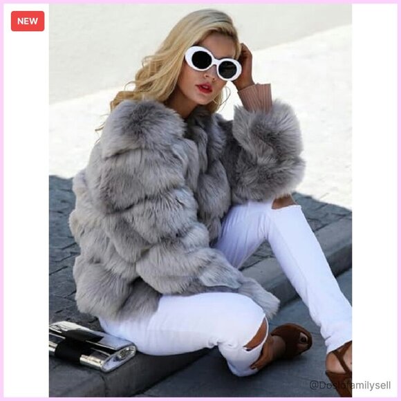 Faux Fur Cropped Puffer Jacket Winter Warm Fluffy Chic Minimal Elegant - Picture 5 of 6